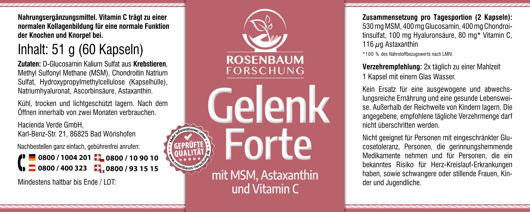 Gelenk Forte Gelenk Forte, Etikett